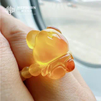 【赫本珠寶】蜜蠟小熊戒指-黃水晶款(5克拉)