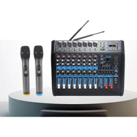 Party home karaoke mixer amplifier equalizer 8 channel DJ audio mixer professional with 2 wireless microphone