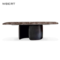 Wbert Modern Italian Luxury Solid Wood Marble Dining Table Set Rectangular With Rounded Design For Home Use Marble Dining Table