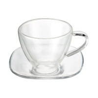 【Glass King】GK-310P/雙層咖啡杯盤組/120ml(雙層玻璃杯/耐熱玻璃杯/咖啡杯/茶杯/水杯/含玻璃盤)