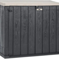Horizontal Outdoor Storage Shed Cabinet for Trash Cans, Gardening Tools, and Yard Equipment, Anthracite/Taupe Gray