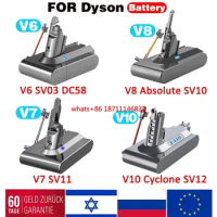 For Dyson 6000mAh V6 V7 V8 V10 Rechargeable Bateria SV10 SV11 SV12 SV09 Vacuum Cleaner Battery + Vacuum cleaner pre-post filter