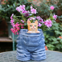 花園裝飾 庭院 園藝擺件樹脂小貓創意個性大號多肉植物花盆花器