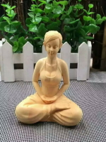 崖柏黃楊木雕擺件瑜伽美女人物雕像工藝小擺件創意木質工藝品禪意1入