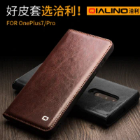 For One Plus 7 QIALINO Brand Natural Calf Skin Cowhide Genuine Leather Case Vintage Business Flip Cover For Oneplus 7 Pro