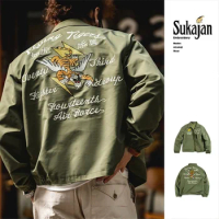 Maden Vintage A2 Bomber Jackets for Men Yokosuka Embroidery Flight Jacket Army Green Baseball Coats Spring Military Outerwear