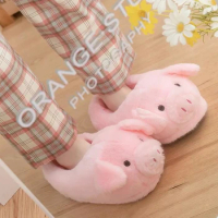 Fashion Slip On Piggy Slippers Shoes for Women Chunky Cartoon Animal Pig Cotton Shoes 2022 Autumn Wi