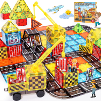 Magnetic Tiles Kids Construction Toys - Road Set with Magnet Crane for Boys Age 3-5 4-8 8-10 Magnet 