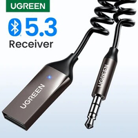 UGREEN Bluetooth 5.3 Aux Adapter Wireless Car Bluetooth Receiver USB to 3.5mm Jack Audio Mic Handsfree Adapter for Car Speaker