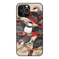 Firetails Glass Case For Apple Iphone 15 14 13 Pro 11 12 7 8 Plus Xs Max Tempered Phone Cover Birds Firetail Finch Flock