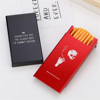 Metal Skull Cigarette Case Long Cigarette Case Thin 20pcs Capacity Tobacco Holder Creative Text Patterns Cigarette Accessories