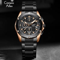Cristiano Aillen Jam Tangan Pria Analog 8899 Rantai Stainless Steel Chronograph Kaca Sapphire Water 