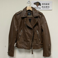 跩狗嚴選 極度乾燥 Superdry 女款 Biker 復古風格 修身短版 薄款軟皮 皮衣 復古棕 咖啡 真皮 皮衣 外套 機車 騎士 翻領 斜領