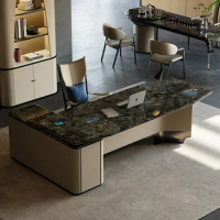 Designer furniture Italian light luxury blue jade luxury stone big desk boss desk office desk chair combination