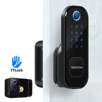 Tediton Biometric Fingerprint Passcode RFID Door Handle Lock Waterproof Double Side dual fingerprint digital door lock for grill