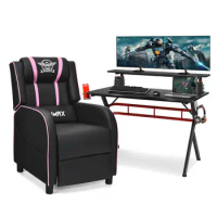 Costway Gaming Desk &amp; Chair Set 48" Computer Desk &amp; Massage Recliner Chair Black + Pink