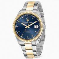 【MASERATI 瑪莎拉蒂】MASERATI手錶型號R8853100027(寶藍色錶面金銀相間錶殼金銀相間精鋼錶帶款)