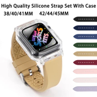 Transparent Case+Strap for Apple Watch Band 44mm 40mm 45mm 41mm 38mm 42mm Silicone Watchband Bracelet for iWatch Serie 6 7 8