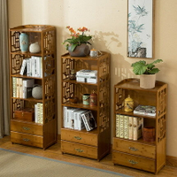中式抽屜書櫃簡約現代組合書架客廳置物架實木落地儲物架簡易楠竹 樂樂百貨