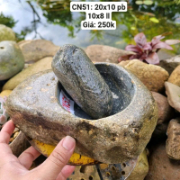 CN51 - cối đá mini giã tỏi ớt, bộ cối chày bằng đá tự nhiên nguyên viên 100%, kèm chày đá và chày gỗ