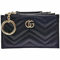 【GUCCI 古馳】GUCCI GG Marmont絎縫紋牛皮金屬雙G LOGO拉鍊鑰匙/零錢包(黑813353-DTDHD-1000)
