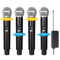 Fourfold Wireless Microphone Dual Wireless Handheld Dynamic Mic System with Rechargeable Receiver Battery for Karaoke Singing