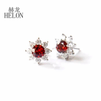 HELON Women Fine Jewelry Lab Grown Diamond Moissanite Earrings Solid 18k 14k 10k White Gold Genuine Garnet Stud Earrings Gift