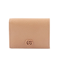 【GUCCI 古馳】GG MARMONT 新款荔枝皮革卡片小短夾(玫瑰粉)
