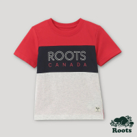 【Roots】Roots小童-加拿大日系列 色塊拼接有機棉短袖T恤(紅色)