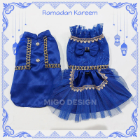 [Migo Design 108] Couple Baju Ramadan Lebaran Dress Gamis Kemeja Koko Biru Benhur Kucing/ Anjing / P