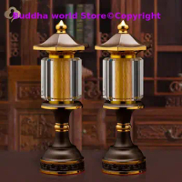 A Pair 2P Wholesale Buddhism supply HOME Shop temple altar Buddhist worship tool high grade LED CAI SHEN buddha Light 30cm tall