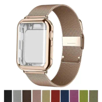 Case+Strap for Apple Watch Band Series 9 8 Ultra 7 6 Magnetic Stainless Steel Milanese Loop Band Iwatch 49mm 45mm 44mm 41mm 40mm