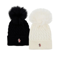 【MONCLER】女生 羊毛編織 白色 黑色 毛線帽 帽子 針織帽(冬季必備保暖單品)