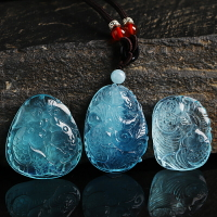 天然海藍寶吊墜女款 高冰海水藍精雕海藍寶項墜女