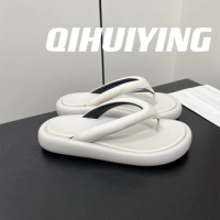 2024 QIHUIYING Handmade Genuine Leather Thick Sole Flip-Flop Beach Slides Comfortable Outside Slippers Thongs Zapatos De Mujer