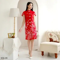 Evercloth Yilin Dress Imlek Sincia CNY Qipao Flo Cheongsam Dress Wanita Batik Couple Modern Dress Co
