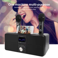 Dual Wireless Microphone Bluetooth Speaker Mobile Wireless Karaoke Speaker Wireless Stereo Black 30W SDRD Speaker Set