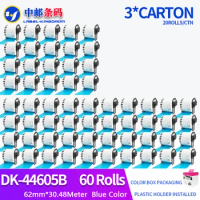 60 Rolls Generic Brother DK-44605 Label 62mm*30.48M Blue Color Compatible for Brother QL-570/700 All Includ With Plastic Holder