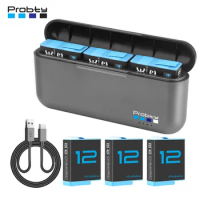 Probty Battery For GoPro Hero 12 11 10 9 1850 mAh Battery 3 Ways Fast Charger Box For GoPro 12 10 Accessories