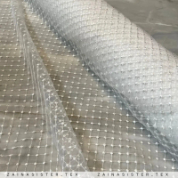 1/2 Meter Bahan Kain Kebaya Brokat Tile Kotak | Tile Jaring Korea | Warna Broken White Putih Tulang