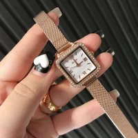 OLIYA Luxury Diamond Simple retro square watch women's Magic Holiday gift party using mesh strap women's watch