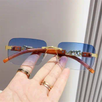 UV400 Rimless Cut Edge Sunglasses Trendy Metal Temples Cool Retro Shades Unique Summer Traveling Eyewear for Women &amp; Men