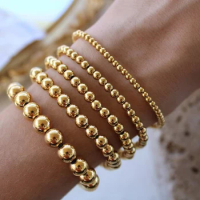 MHS.SUN Trend Stretch Stainless Steel Bracelets Gold Sliver Color 2MM 5MM 8MM Stacked Ball Beaded Bracelet For Women Men Jewelry