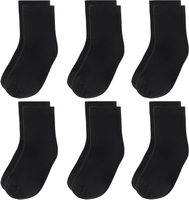 Boys & Girls Dress Socks 6 Pack Seamless Toe Kids Black Crew Socks Cotton School Uniform Socks for B