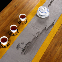 茶席防水禪意桌旗中式布藝麂皮絨防水布茶巾桌布茶具墊子手繪茶席