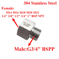 G3/4" BSP Male to Female Hex Reducer – 304 Stainless Steel High Pressure Fits M14–M22 1/4"–1" BSP/NP