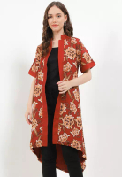 Rianty Batik Atasan Outer Vest Cardigan Wanita Lunar Cheongsam Imlek Muslim Amber Merah Lengan Pende
