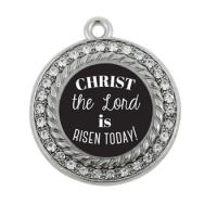 THE LORD IS RISEN TODAY SQUARE CIRCLE CHARM antique silver plated jewelry