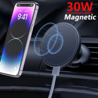 30W Magnetic Car Wireless Charger macsafe for iPhone 12 13 14 15 pro max mini Air Vent Car Phone Holder Stand Fast Car Charging