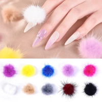 5pcs Magnetic Puffy Nail Pom Poms Kit Detachable Fluffy Ball for Nails Ornament Nail Charms DIY 3D Nail Decoration White Pink